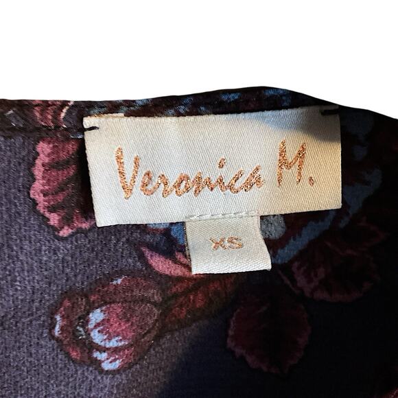 "Veronica M"-Blouse Top Wo men's Size XS Blue Wine Bell Sleeves V-Neck Tie Front - Picture 2 of 13